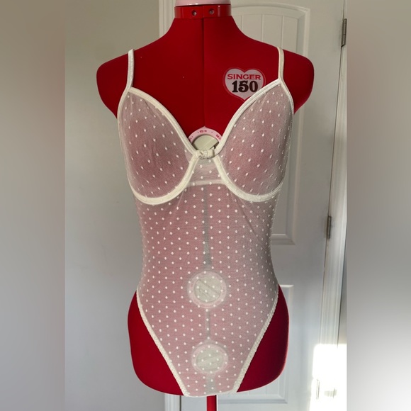 Vintage Marilyn Monroe By Warners Mesh Lingerie Bodysuit With Velvet Polka Dots - Picture 3 of 11